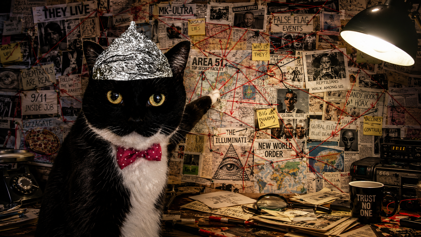Conspiracy Cat presenting the wall
